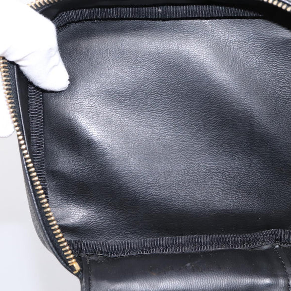 CHANEL COCO Mark Vanity Hand Bag Caviar Skin Black Gold CC Auth ka6003