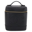 CHANEL COCO Mark Vanity Hand Bag Caviar Skin Black Gold CC Auth ka6003-13