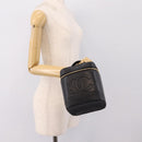 CHANEL COCO Mark Vanity Hand Bag Caviar Skin Black Gold CC Auth ka6003-22