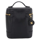 CHANEL COCO Mark Vanity Hand Bag Caviar Skin Black Gold CC Auth ka6003-2
