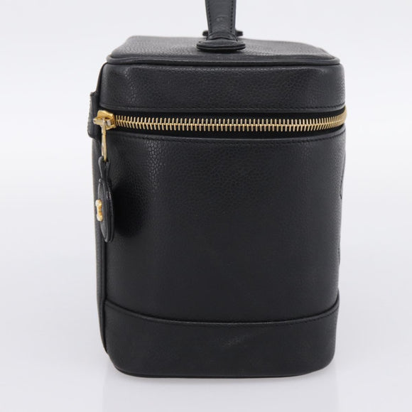 CHANEL COCO Mark Vanity Hand Bag Caviar Skin Black Gold CC Auth ka6003