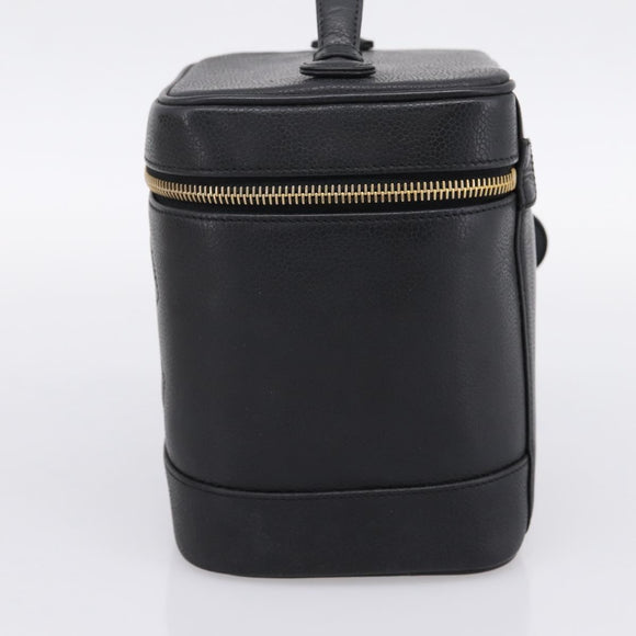 CHANEL COCO Mark Vanity Hand Bag Caviar Skin Black Gold CC Auth ka6003
