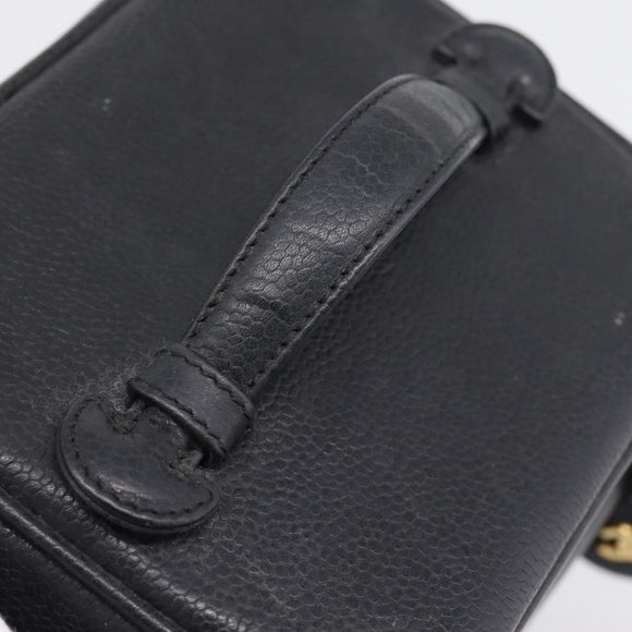 CHANEL COCO Mark Vanity Hand Bag Caviar Skin Black Gold CC Auth ka6003
