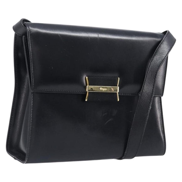 Salvatore Ferragamo Shoulder Bag Leather Black Gold Auth ka6004