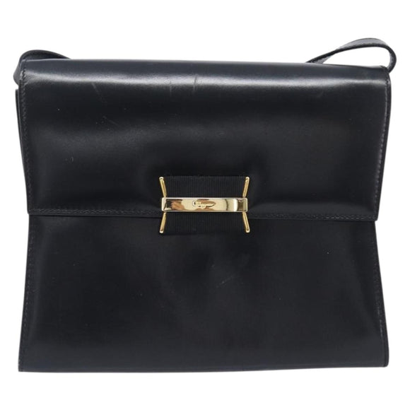 Salvatore Ferragamo Shoulder Bag Leather Black Gold Auth ka6004