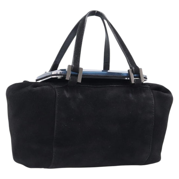 FENDI Hand Bag Suede Black Silver Auth ka6006A