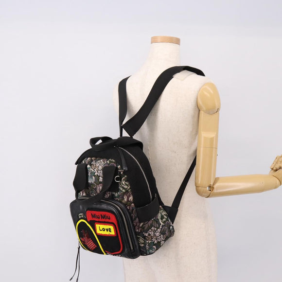 Miu Miu Backpack Canvas Black Silver Auth ka6007