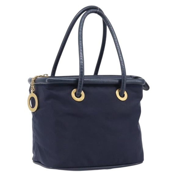 CELINE Hand Bag Nylon Navy Gold Auth ka6008