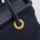 CELINE Hand Bag Nylon Navy Gold Auth ka6008-9