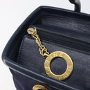 CELINE Hand Bag Nylon Navy Gold Auth ka6008-10
