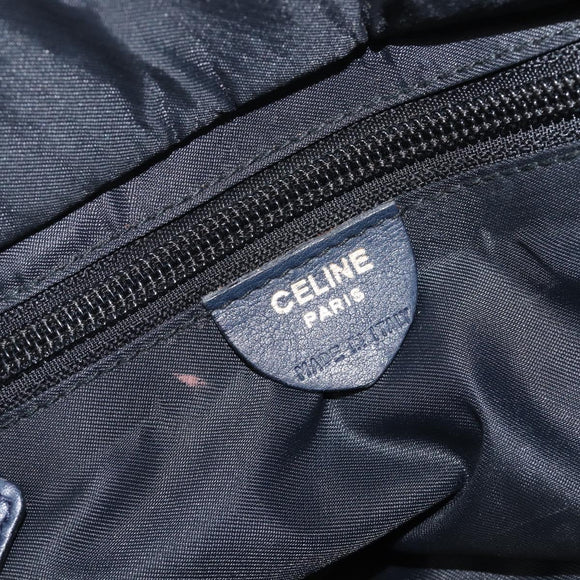CELINE Hand Bag Nylon Navy Gold Auth ka6008