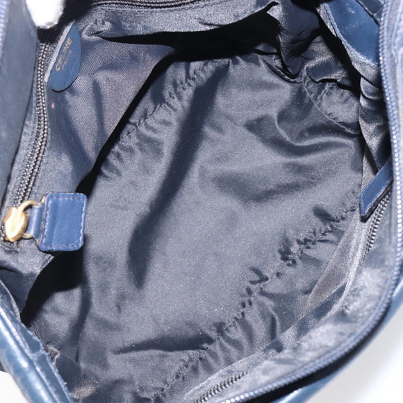 CELINE Hand Bag Nylon Navy Gold Auth ka6008
