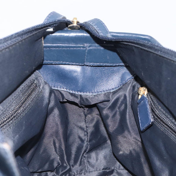 CELINE Hand Bag Nylon Navy Gold Auth ka6008
