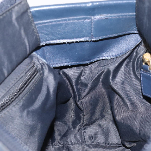 CELINE Hand Bag Nylon Navy Gold Auth ka6008