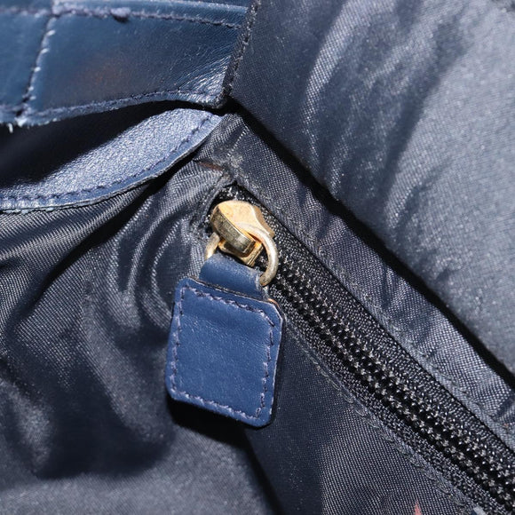 CELINE Hand Bag Nylon Navy Gold Auth ka6008