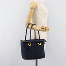 CELINE Hand Bag Nylon Navy Gold Auth ka6008-24