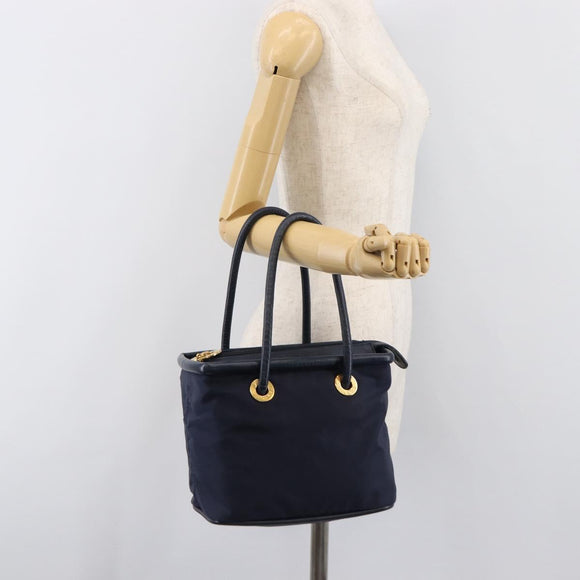 CELINE Hand Bag Nylon Navy Gold Auth ka6008