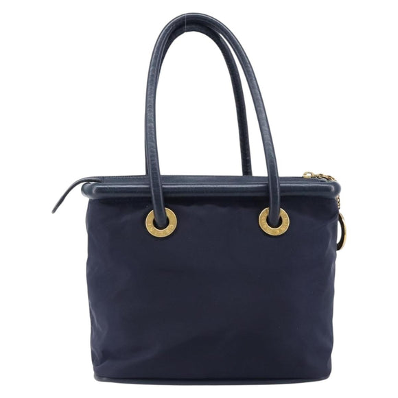 CELINE Hand Bag Nylon Navy Gold Auth ka6008