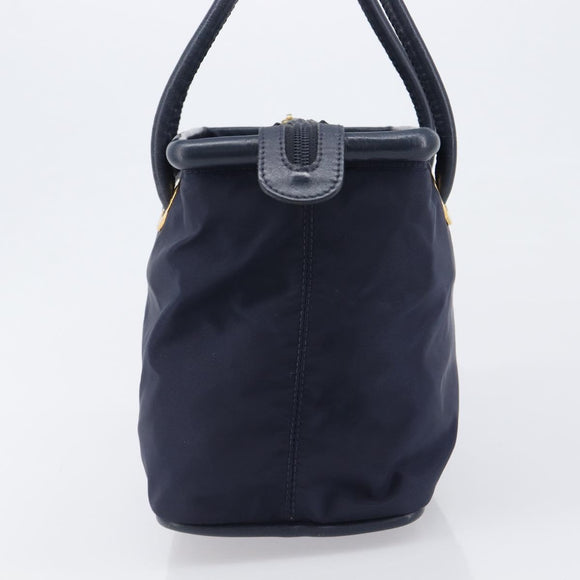 CELINE Hand Bag Nylon Navy Gold Auth ka6008
