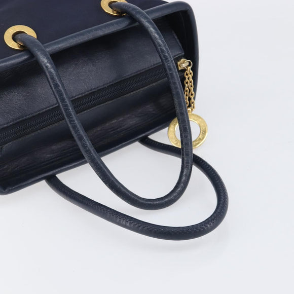 CELINE Hand Bag Nylon Navy Gold Auth ka6008