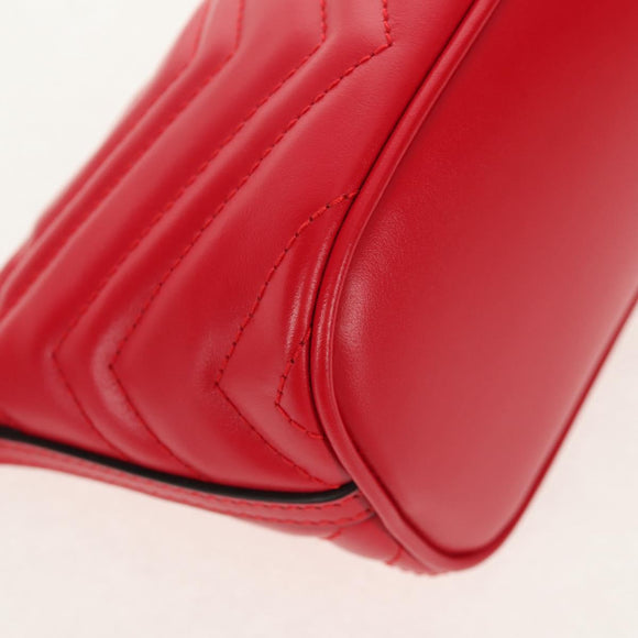 GUCCI GG Marmont Accessory Pouch Leather Red Gold 739166 Auth ka600V