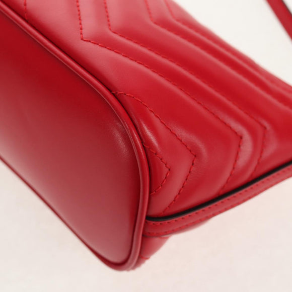 GUCCI GG Marmont Accessory Pouch Leather Red Gold 739166 Auth ka600V