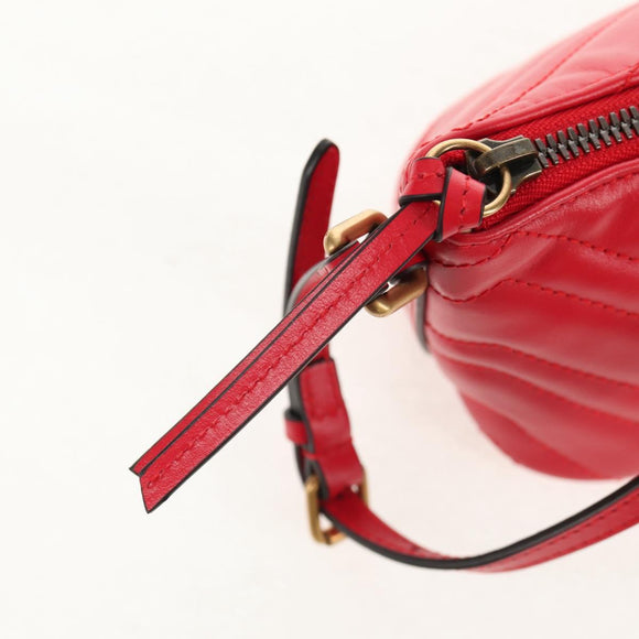 GUCCI GG Marmont Accessory Pouch Leather Red Gold 739166 Auth ka600V
