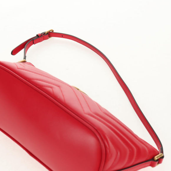 GUCCI GG Marmont Accessory Pouch Leather Red Gold 739166 Auth ka600V