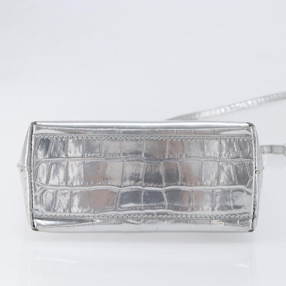 BALENCIAGA Croco Embossed Shopping XXS Leather 2way Silver 597858 Auth ka6015V
