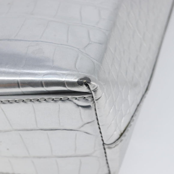 BALENCIAGA Croco Embossed Shopping XXS Leather 2way Silver 597858 Auth ka6015V