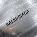 BALENCIAGA Croco Embossed Shopping XXS Leather 2way Silver 597858 Auth ka6015V-16