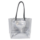 BALENCIAGA Croco Embossed Shopping XXS Leather 2way Silver 597858 Auth ka6015V-3