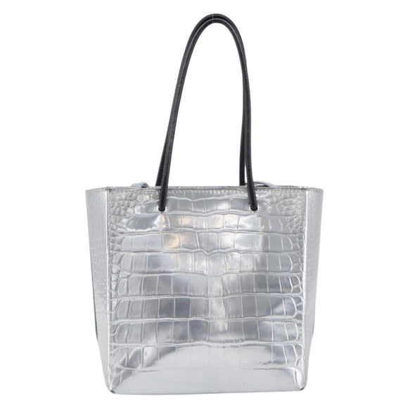 BALENCIAGA Croco Embossed Shopping XXS Leather 2way Silver 597858 Auth ka6015V