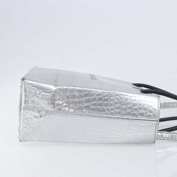 BALENCIAGA Croco Embossed Shopping XXS Leather 2way Silver 597858 Auth ka6015V