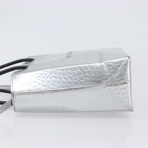 BALENCIAGA Croco Embossed Shopping XXS Leather 2way Silver 597858 Auth ka6015V