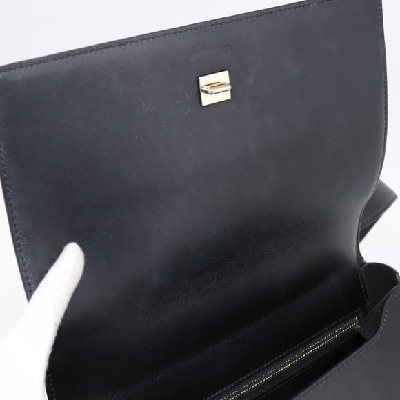 GIVENCHY Shoulder Bag Leather Black Gold Auth ka6021A