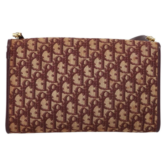 Christian Dior Trotter Canvas Shoulder Bag Red Gold Auth ka6024