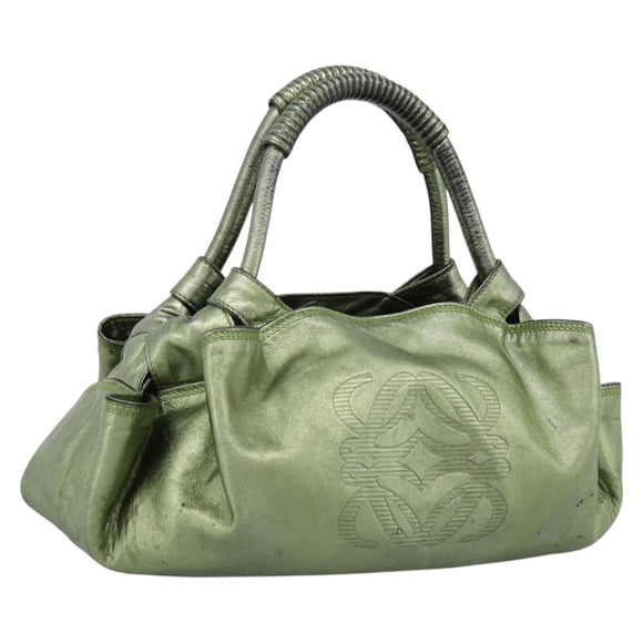 LOEWE Nappa Aire Anagram Hand Bag Leather Green Gold Auth ka6026