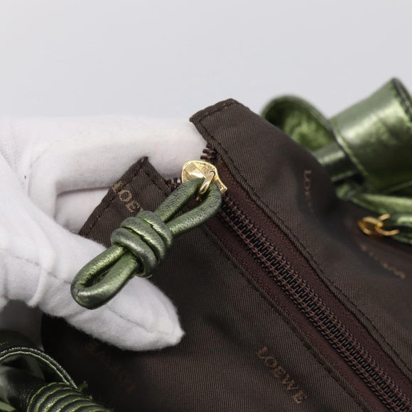 LOEWE Nappa Aire Anagram Hand Bag Leather Green Gold Auth ka6026