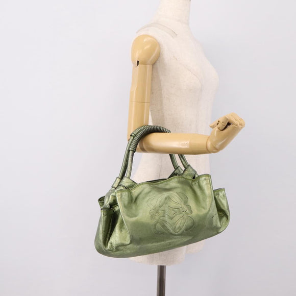 LOEWE Nappa Aire Anagram Hand Bag Leather Green Gold Auth ka6026