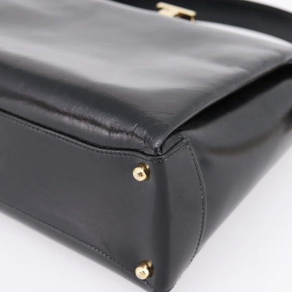 GUCCI Hand Bag Leather Black Gold 000 1448 1269 Auth ka6027A