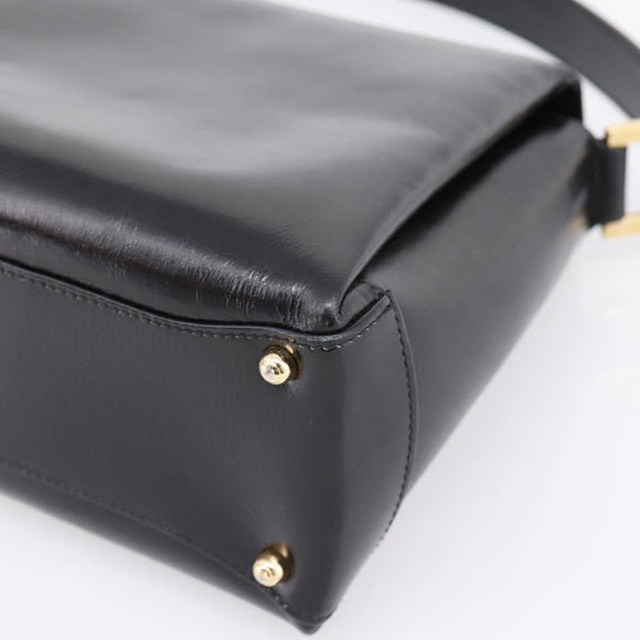 GUCCI Hand Bag Leather Black Gold 000 1448 1269 Auth ka6027A
