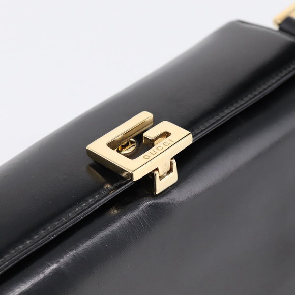 GUCCI Hand Bag Leather Black Gold 000 1448 1269 Auth ka6027A