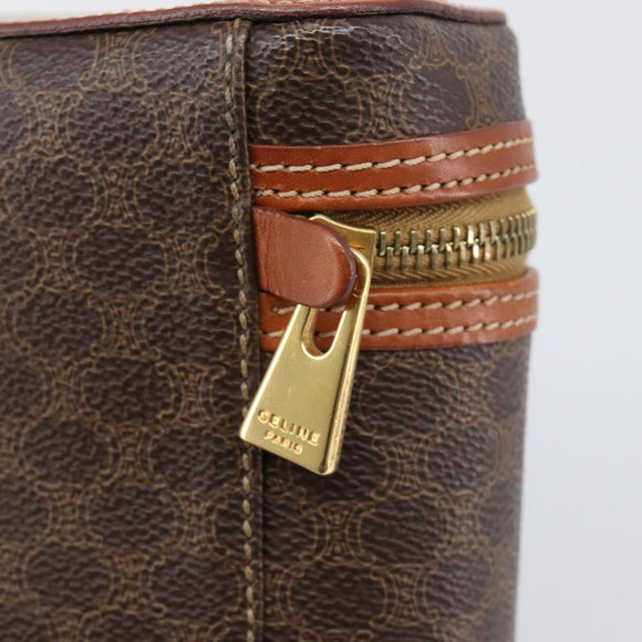 CELINE Macadam Canvas Vanity Hand Bag PVC Leather Brown Gold Auth ka6028A