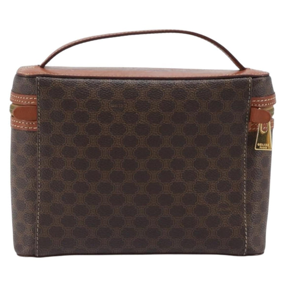 CELINE Macadam Canvas Vanity Hand Bag PVC Leather Brown Gold Auth ka6028A