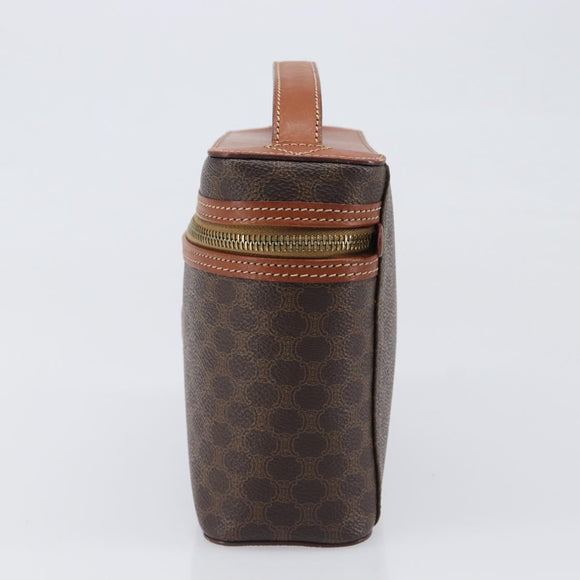CELINE Macadam Canvas Vanity Hand Bag PVC Leather Brown Gold Auth ka6028A