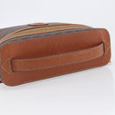 CELINE Macadam Canvas Vanity Hand Bag PVC Leather Brown Gold Auth ka6028A-7