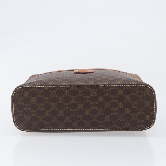 CELINE Macadam Canvas Vanity Hand Bag PVC Leather Brown Gold Auth ka6028A