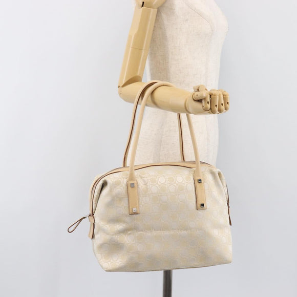 Salvatore Ferragamo Tote Bag Canvas Beige Silver Auth ka6029