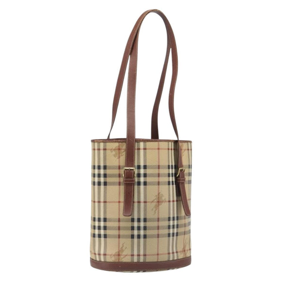 BURBERRY Nova Check Tote Bag PVC Beige Gold Auth ka6030
